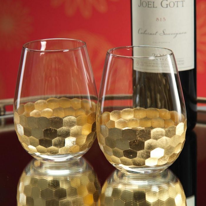 Stemless wine glass with gold leaf design | Interior Design, Furniture & Home Decor Online Shop Colors of Design Gruop Miami FL